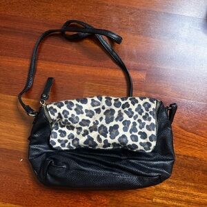 Leopard Print and Black Leather Women's Bag